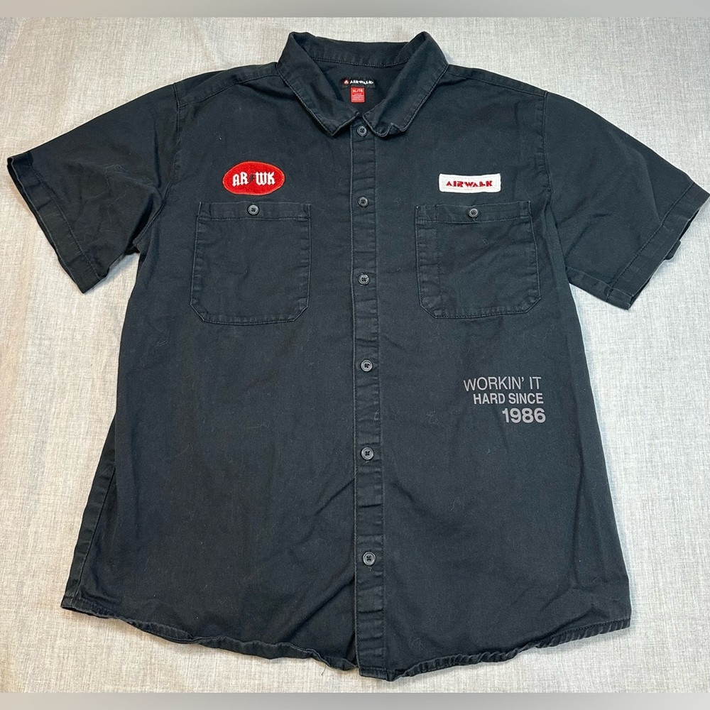 Airwalk Black Garage Grease Monkey Button Down Shirt Sz XL